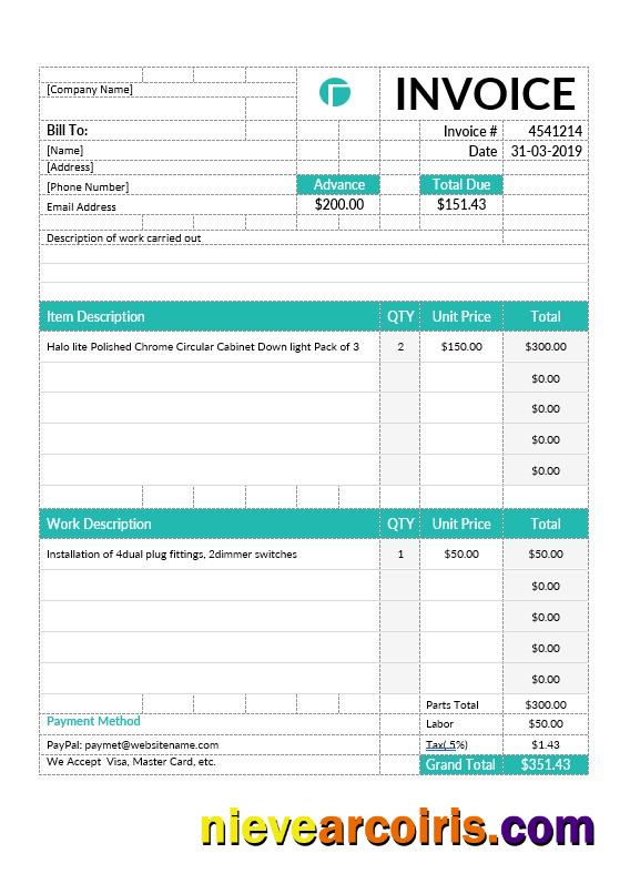 Electrical Contractor Invoice